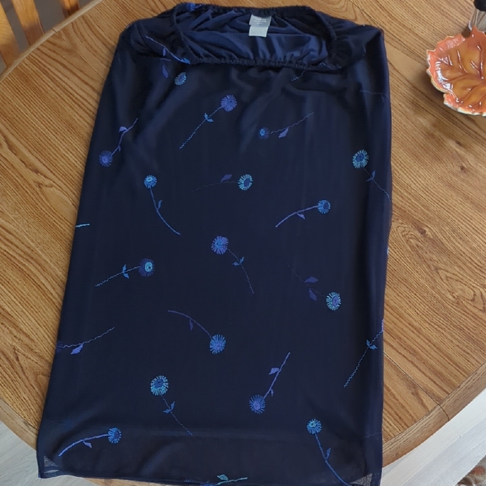 Elegant Navy Floral Midi Skirt